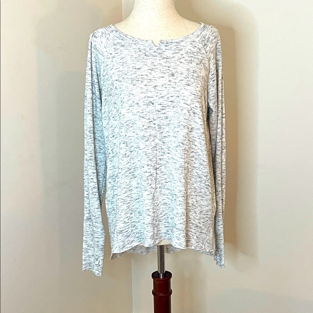 Michael Stars Marled Long Sleeve High-Low Top – Black/White/Grey – Size Small